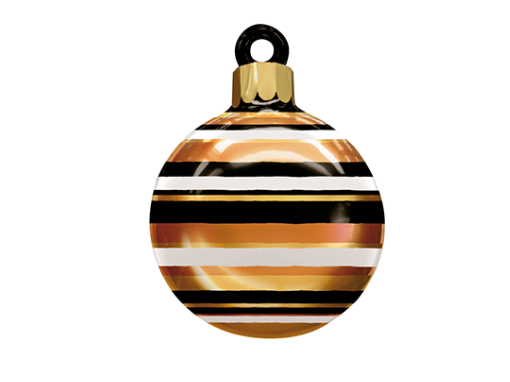 Grote kerstbal gestreept zwart goud wit Koper horizontaal